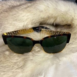 Tory Burch tortoise and gold rim sunglasses